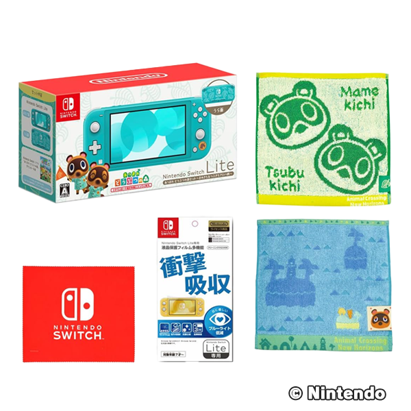 Nintendo Switch Lite あつまれ どうぶつの森セット ~まめきち&つぶきちアロハ柄~ +タオルハンカチ+液晶保護フィルムセット