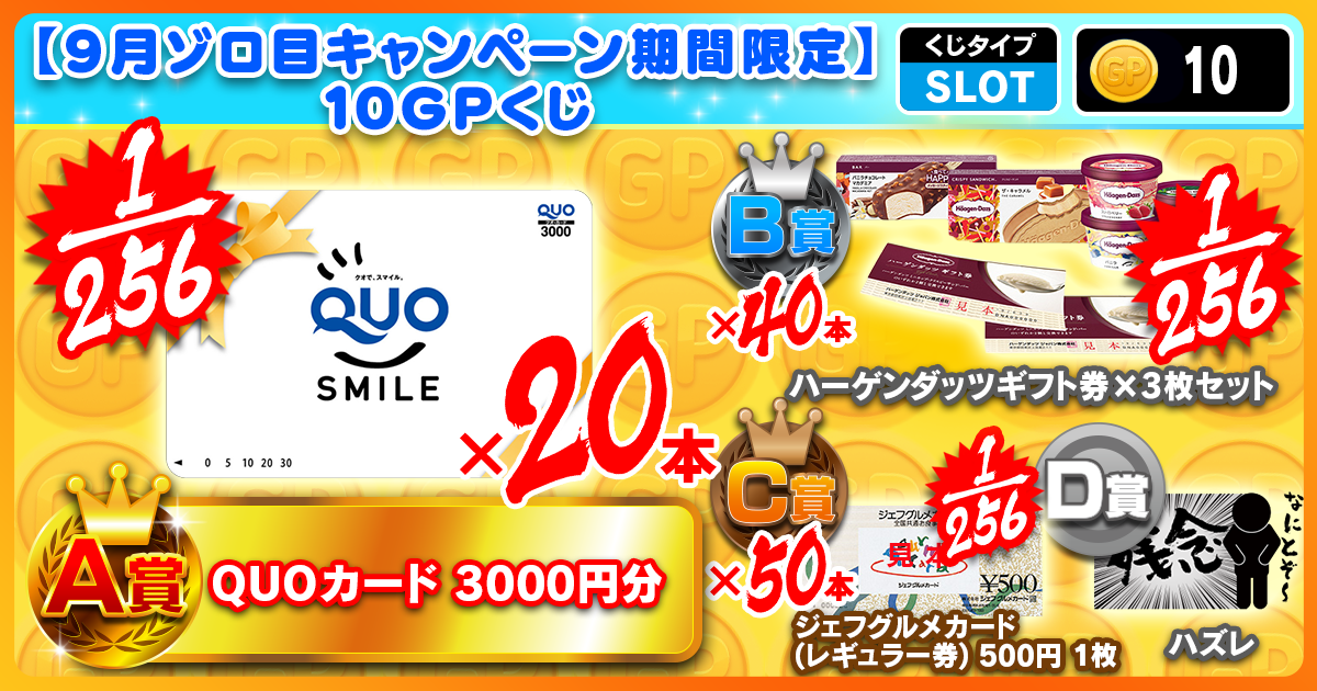 【9月ゾロ目キャンペーン期間限定】10GPくじ