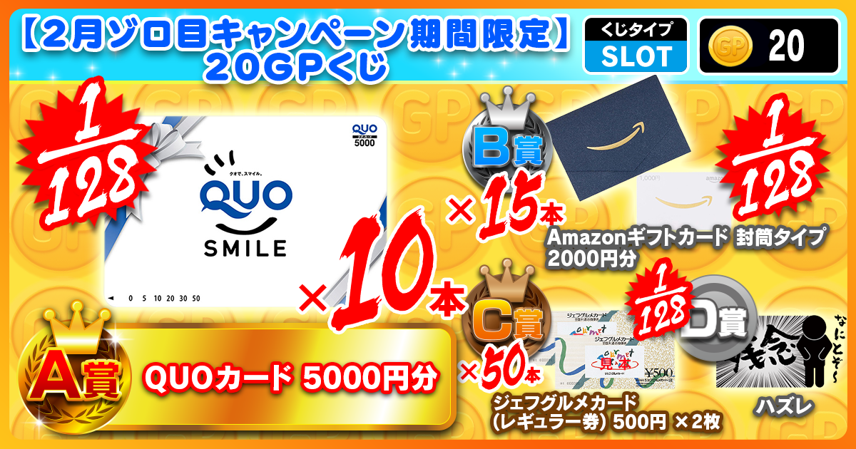 【2月ゾロ目キャンペーン期間限定】20GPくじ