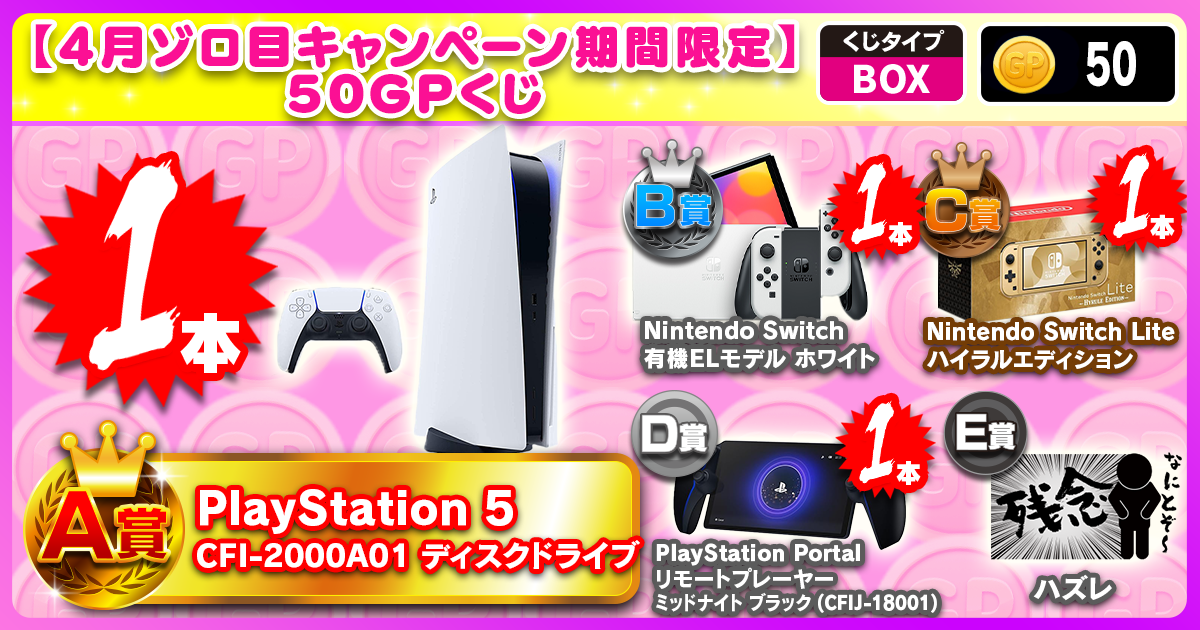 【4月ゾロ目キャンペーン期間限定】50GPくじ