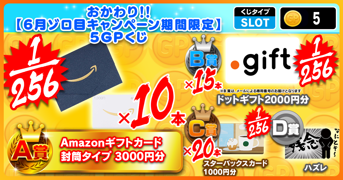 おかわり！！【6月ゾロ目キャンペーン期間限定】5GPくじ